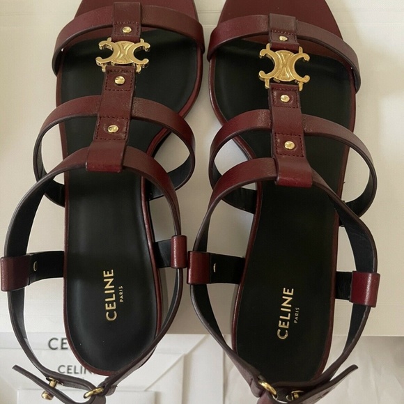 CÉLINE Triomphe Sandal in Calfskin Burgundy Size38 - Picture 7 of 10